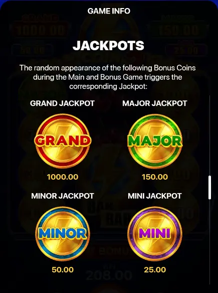 Jackpots feature explanation in the game's rules section